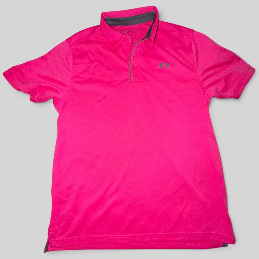 Under Armour Mens HeatGear Loose Fit Polo Shirt Neon Pink Large Short Sleeve